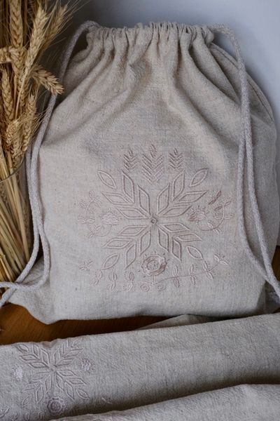 Лляна торбинка для зберігання хліба натуральна 0162 фото